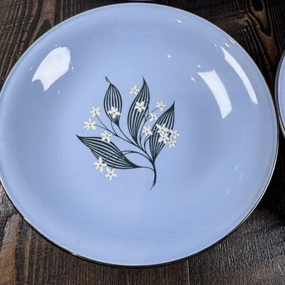 Set of 4 Homer Laughlin Skytone Blue 7.5” Soup Bowl Stardust Blue MCM Leaves - Thumbnail 2