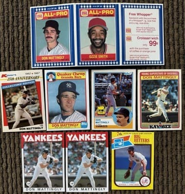 8 Unique Card Lot Don Mattingly, NY Yankees 1980’s