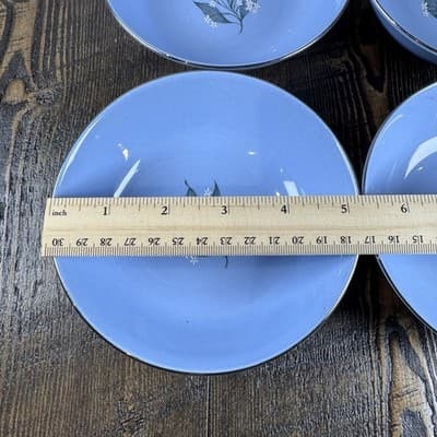 Set of 4 Homer Laughlin Skytone Blue 5.25” Dessert Bowl Stardust Blue MCM Leaves - Thumbnail 6