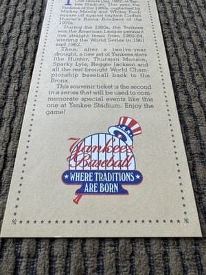 New York Yankees Old Timers Day 1987 Ticket Stub Yankee Stadium 60s vs 70s Mint - Thumbnail 6