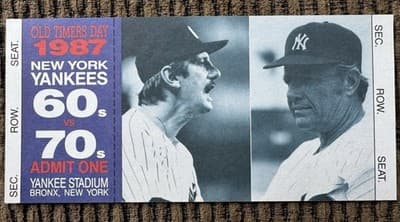 New York Yankees Old Timers Day 1987 Ticket Stub Yankee Stadium 60s vs 70s Mint