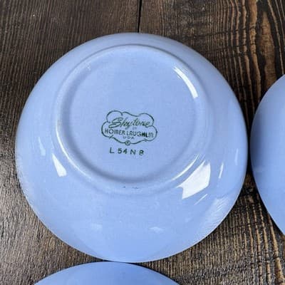 Set of 4 Homer Laughlin Skytone Blue 5.25” Dessert Bowl Stardust Blue MCM Leaves - Thumbnail 12