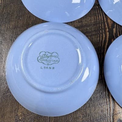 Set of 4 Homer Laughlin Skytone Blue 5.25” Dessert Bowl Stardust Blue MCM Leaves - Thumbnail 9