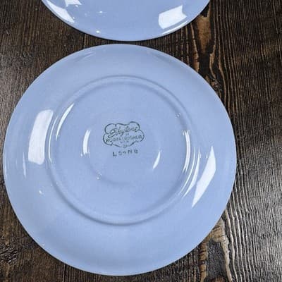 Set of 2 Homer Laughlin Skytone Blue Teacup Saucer Stardust Blue MCM Leaves - Thumbnail 5