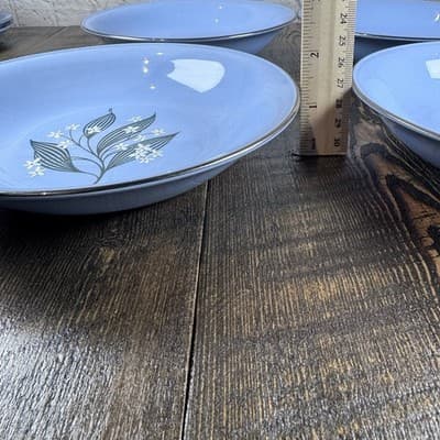 Set of 4 Homer Laughlin Skytone Blue 7.5” Soup Bowl Stardust Blue MCM Leaves - Thumbnail 6