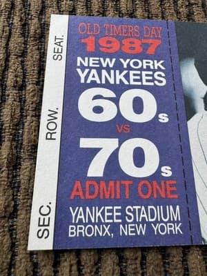 New York Yankees Old Timers Day 1987 Ticket Stub Yankee Stadium 60s vs 70s Mint - Thumbnail 2