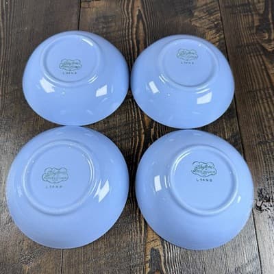Set of 4 Homer Laughlin Skytone Blue 5.25” Dessert Bowl Stardust Blue MCM Leaves - Thumbnail 8