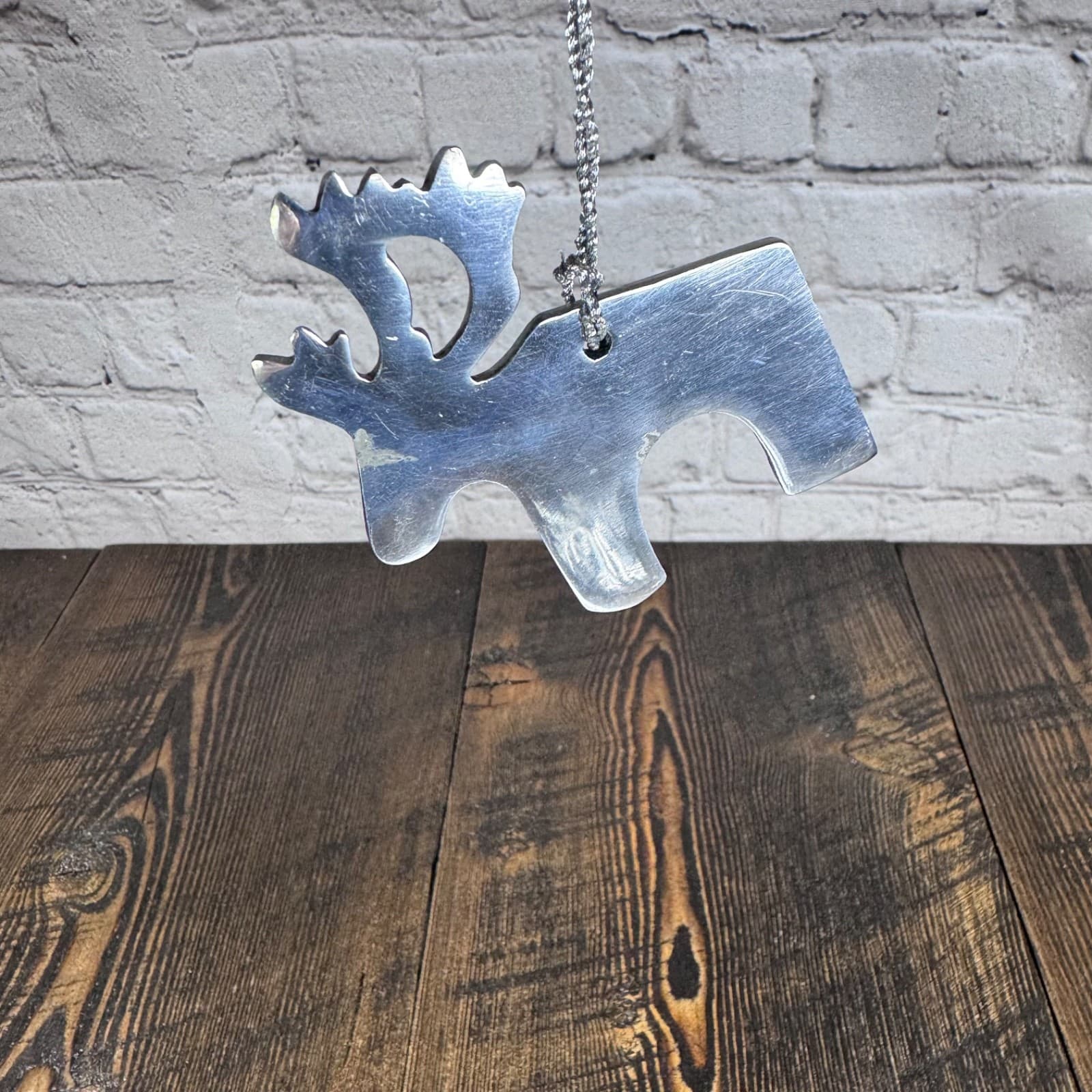 Christmas Holiday Tree Ornament Silver Metal Santa Reindeer - Thumbnail 4
