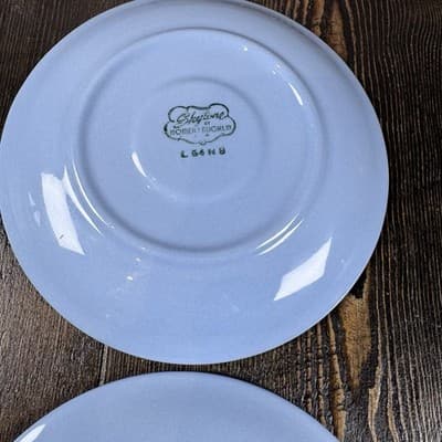 Set of 2 Homer Laughlin Skytone Blue Teacup Saucer Stardust Blue MCM Leaves - Thumbnail 6