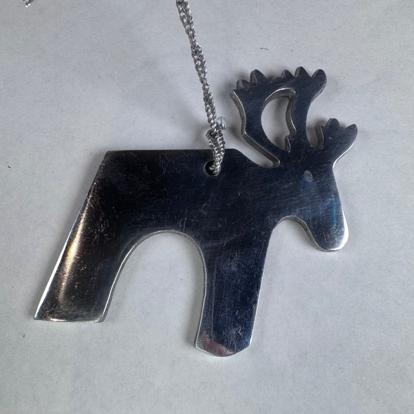 Christmas Holiday Tree Ornament Silver Metal Santa Reindeer
