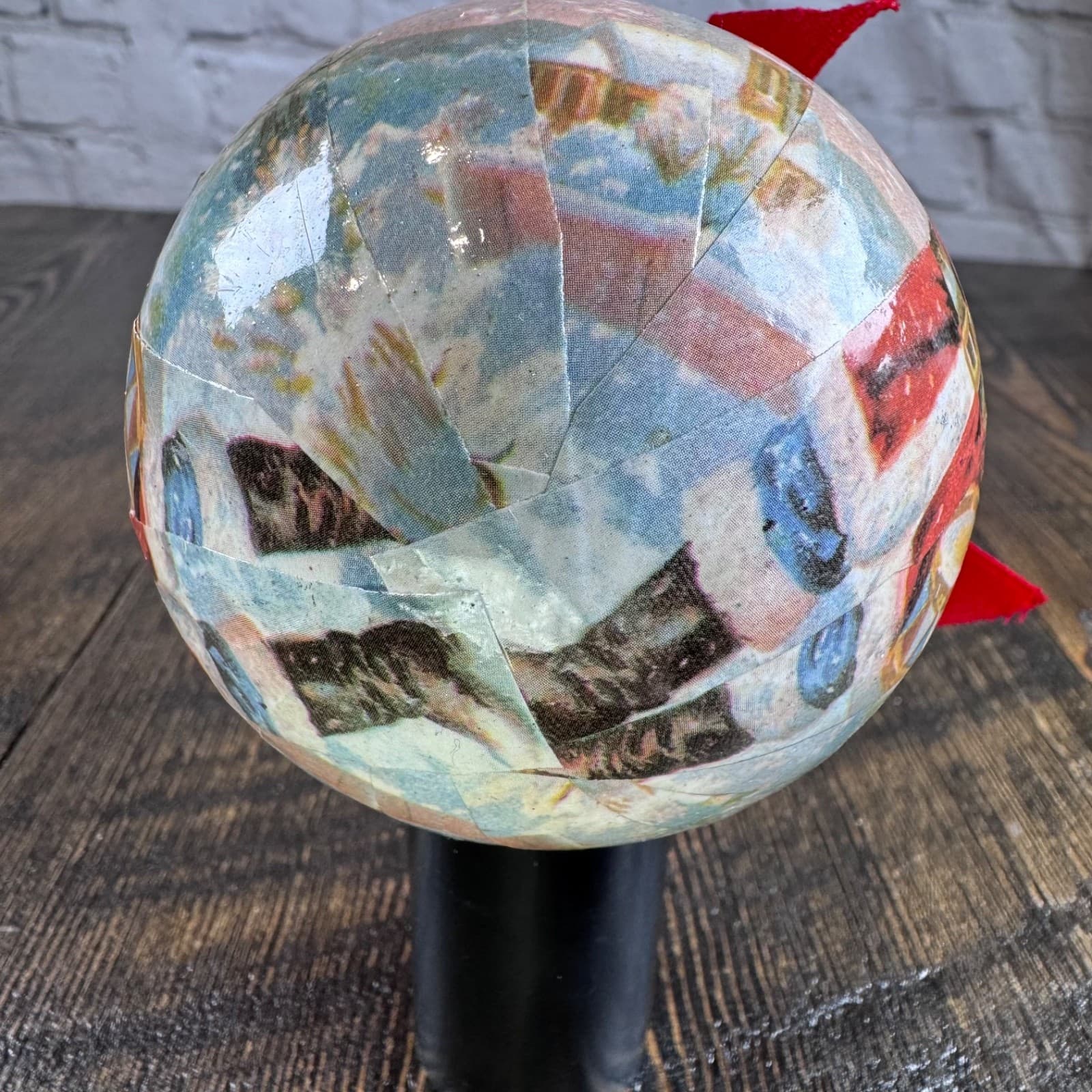 VTG Christmas Holiday Ornament Globe Ball Decoupage Santa - Thumbnail 6