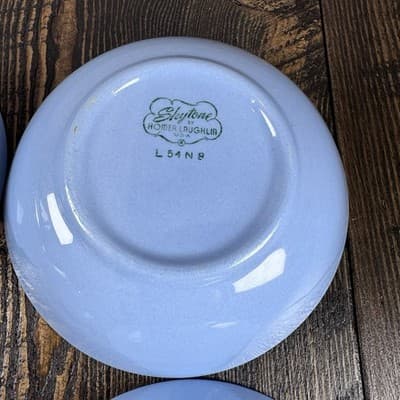 Set of 4 Homer Laughlin Skytone Blue 5.25” Dessert Bowl Stardust Blue MCM Leaves - Thumbnail 11