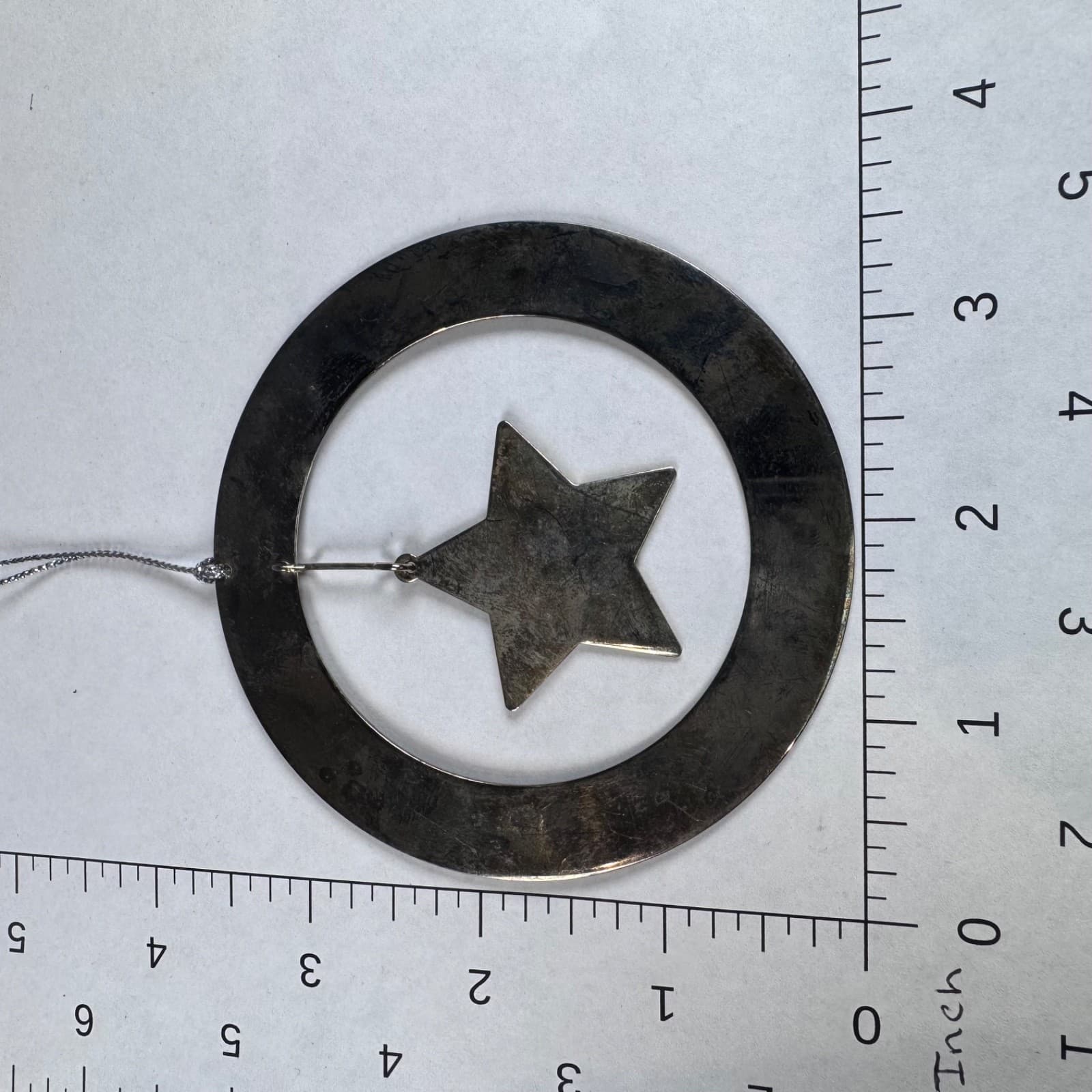 Christmas Holiday Tree Ornament Silver Metal Star Circle - Thumbnail 2
