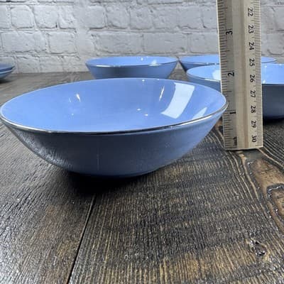 Set of 4 Homer Laughlin Skytone Blue 5.25” Dessert Bowl Stardust Blue MCM Leaves - Thumbnail 7