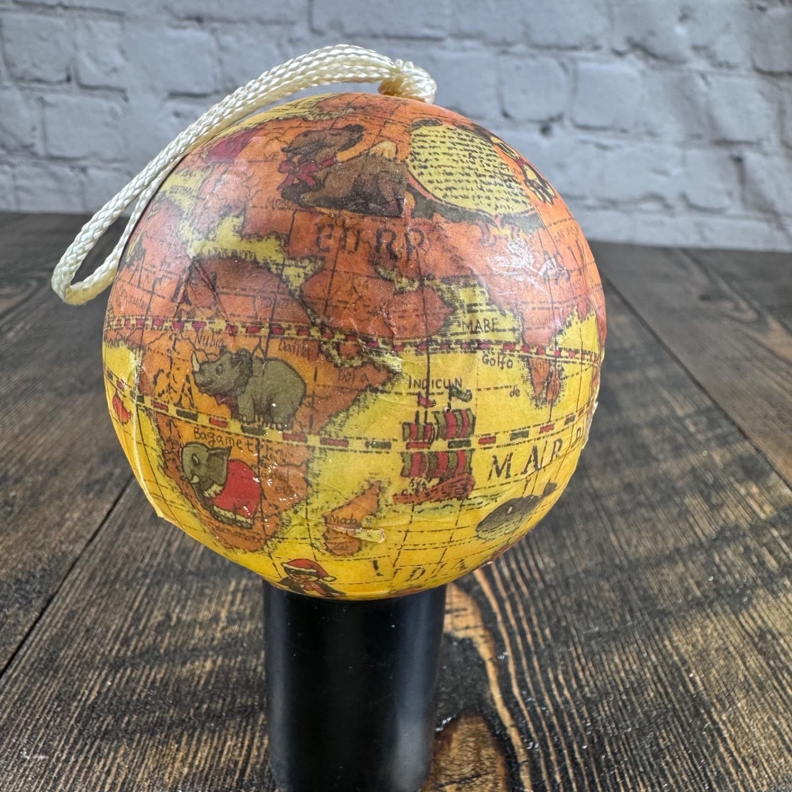 VTG Christmas Holiday Ornament Globe Ball Decoupage Earth World Map - Thumbnail 4