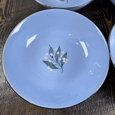 Set of 4 Homer Laughlin Skytone Blue 5.25” Dessert Bowl Stardust Blue MCM Leaves - Thumbnail 2