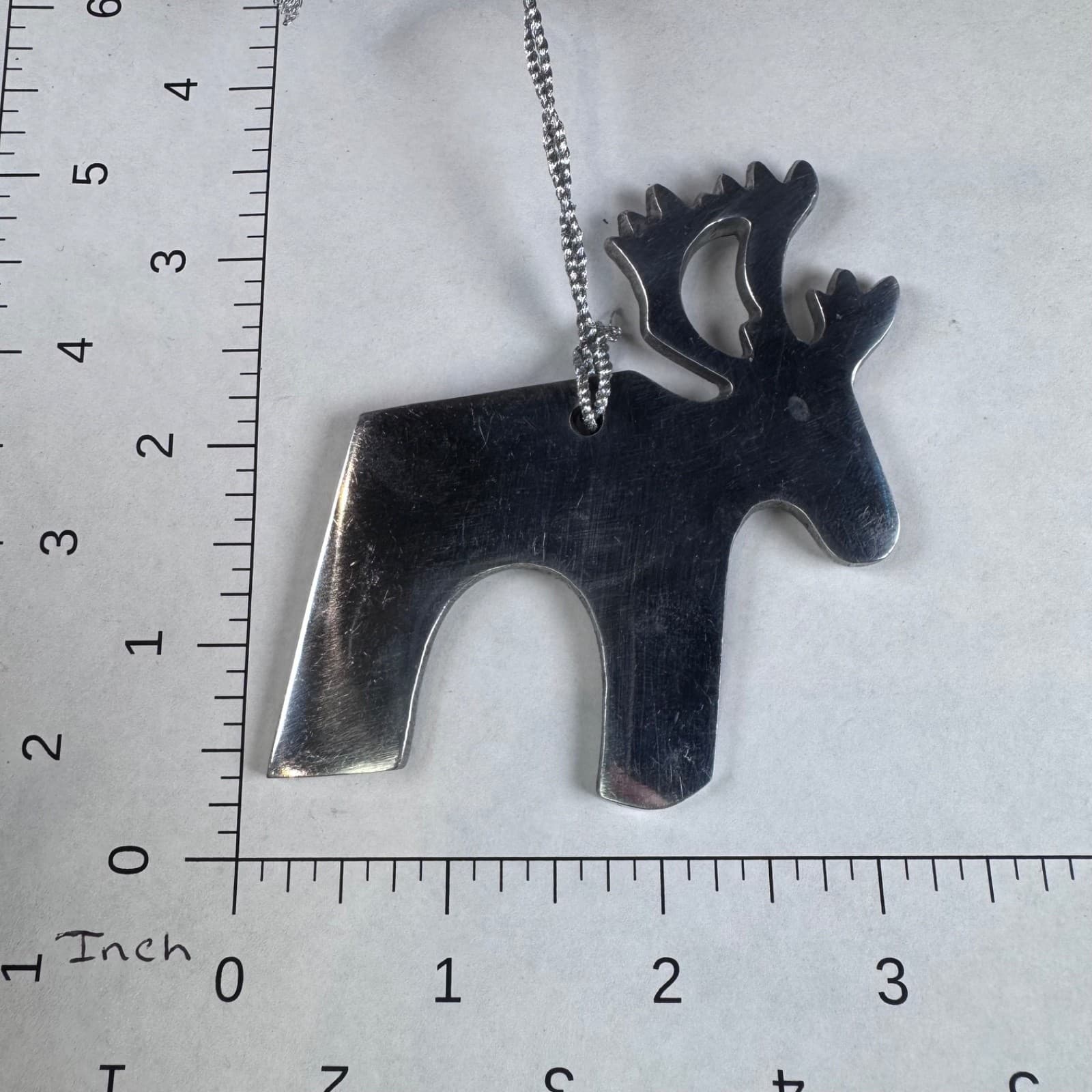 Christmas Holiday Tree Ornament Silver Metal Santa Reindeer - Thumbnail 3