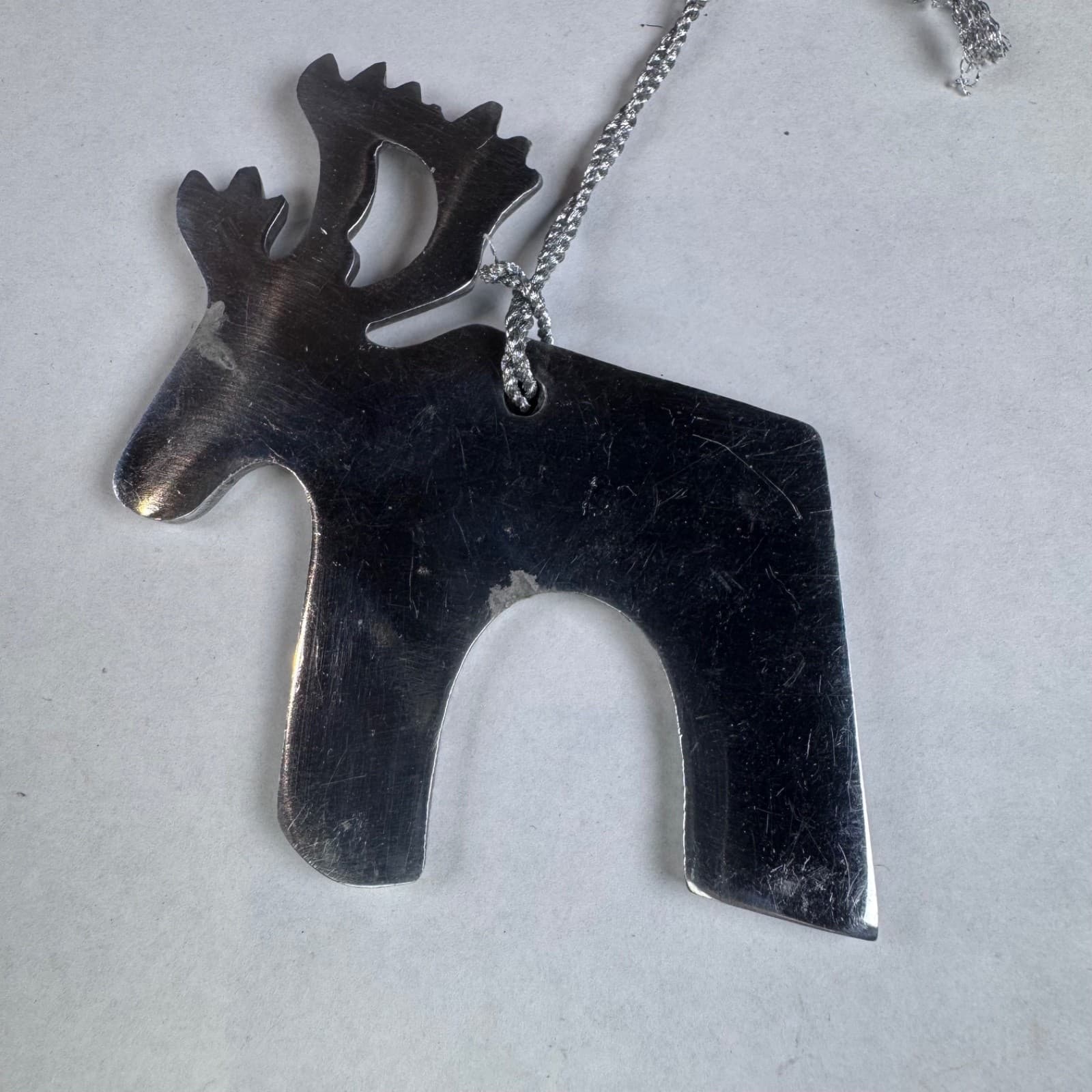 Christmas Holiday Tree Ornament Silver Metal Santa Reindeer - Thumbnail 2