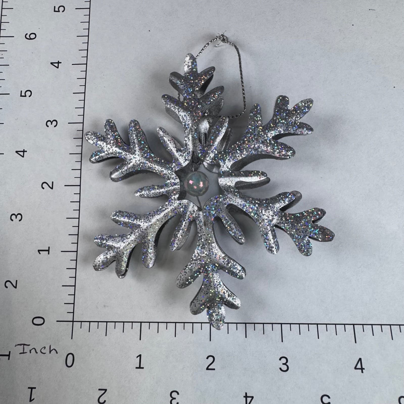 Christmas Holiday Tree Ornament Silver Metal Snowflake Glitter - Thumbnail 3