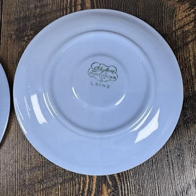 4 Piece Homer Laughlin Skytone Blue Teacup and Saucer Stardust Blue MCM Leaves - Thumbnail 14