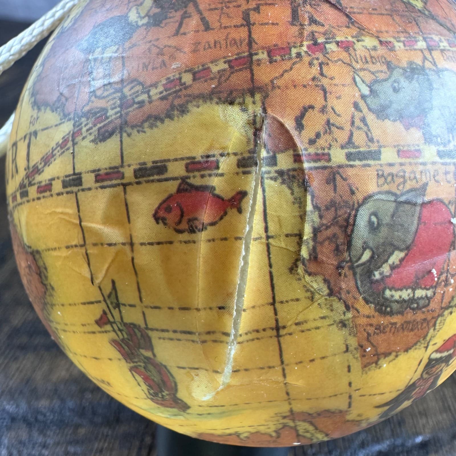 VTG Christmas Holiday Ornament Globe Ball Decoupage Earth World Map - Thumbnail 8