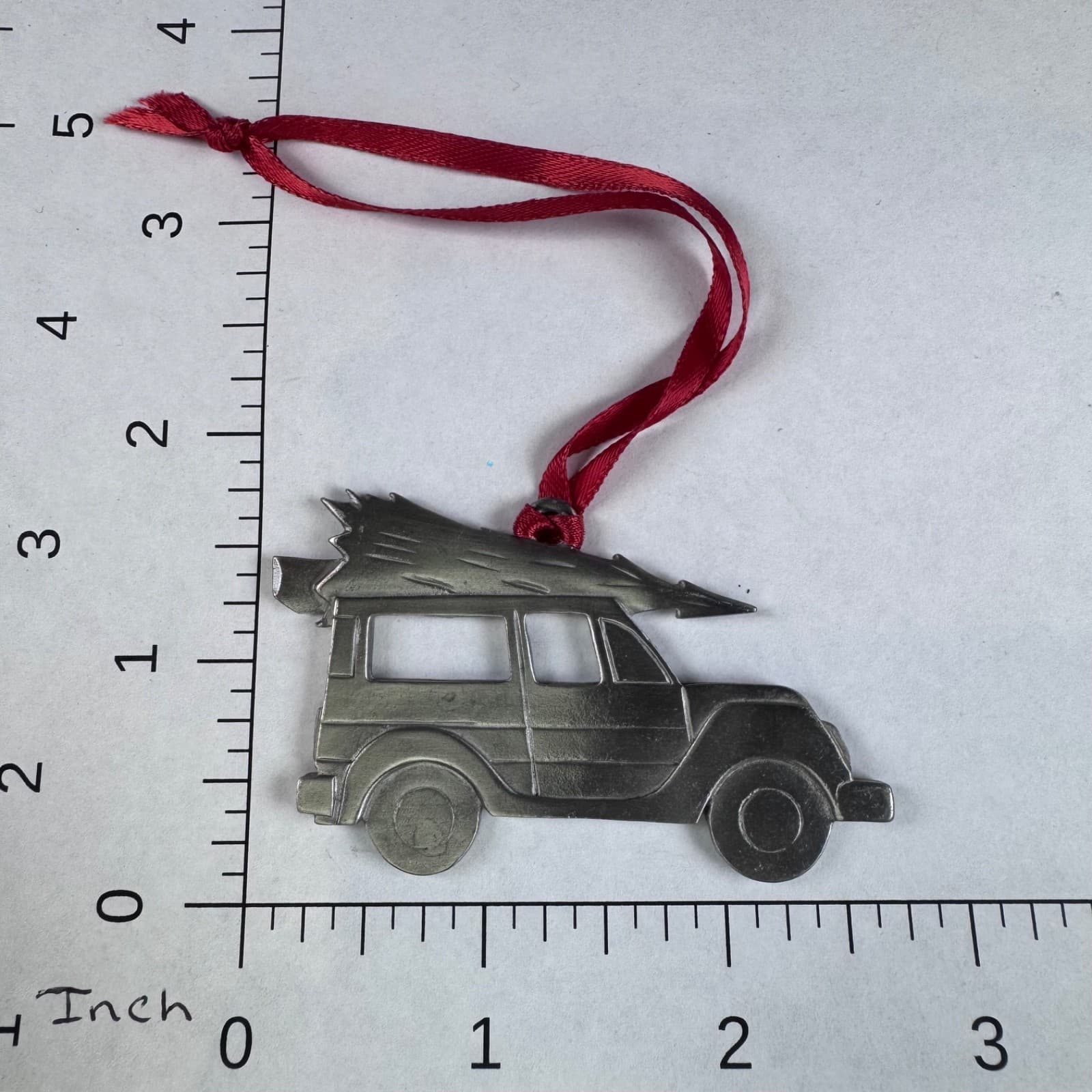 Christmas Holiday Tree Ornament Silver Metal SUV Car with Tree - Thumbnail 3
