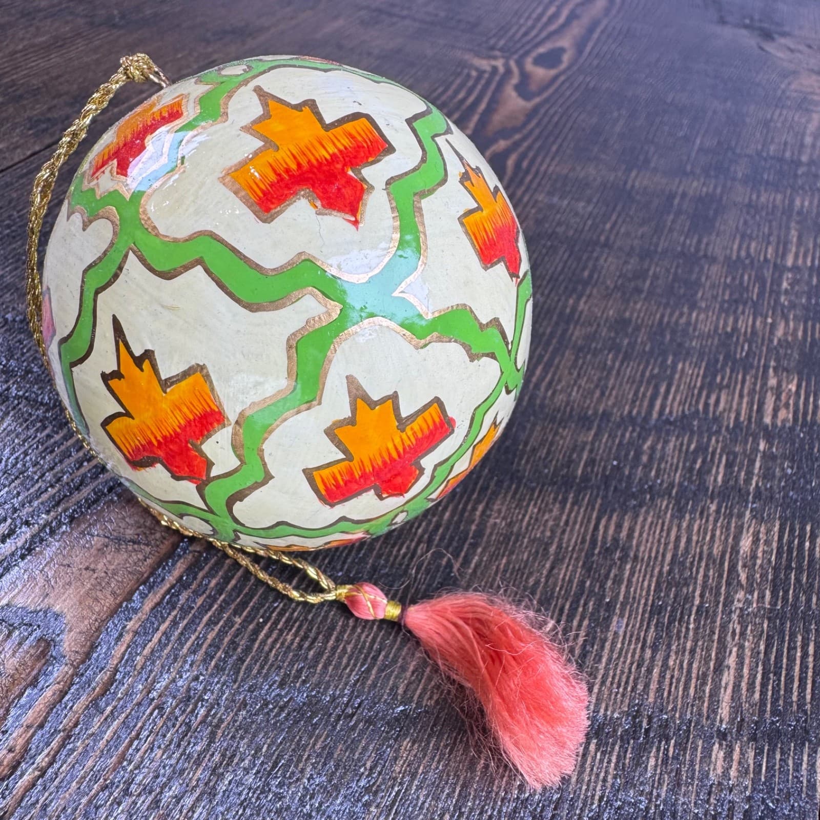 Set of 2 VTG Christmas Holiday Ornament Globe Ball Hand Painted - Thumbnail 2
