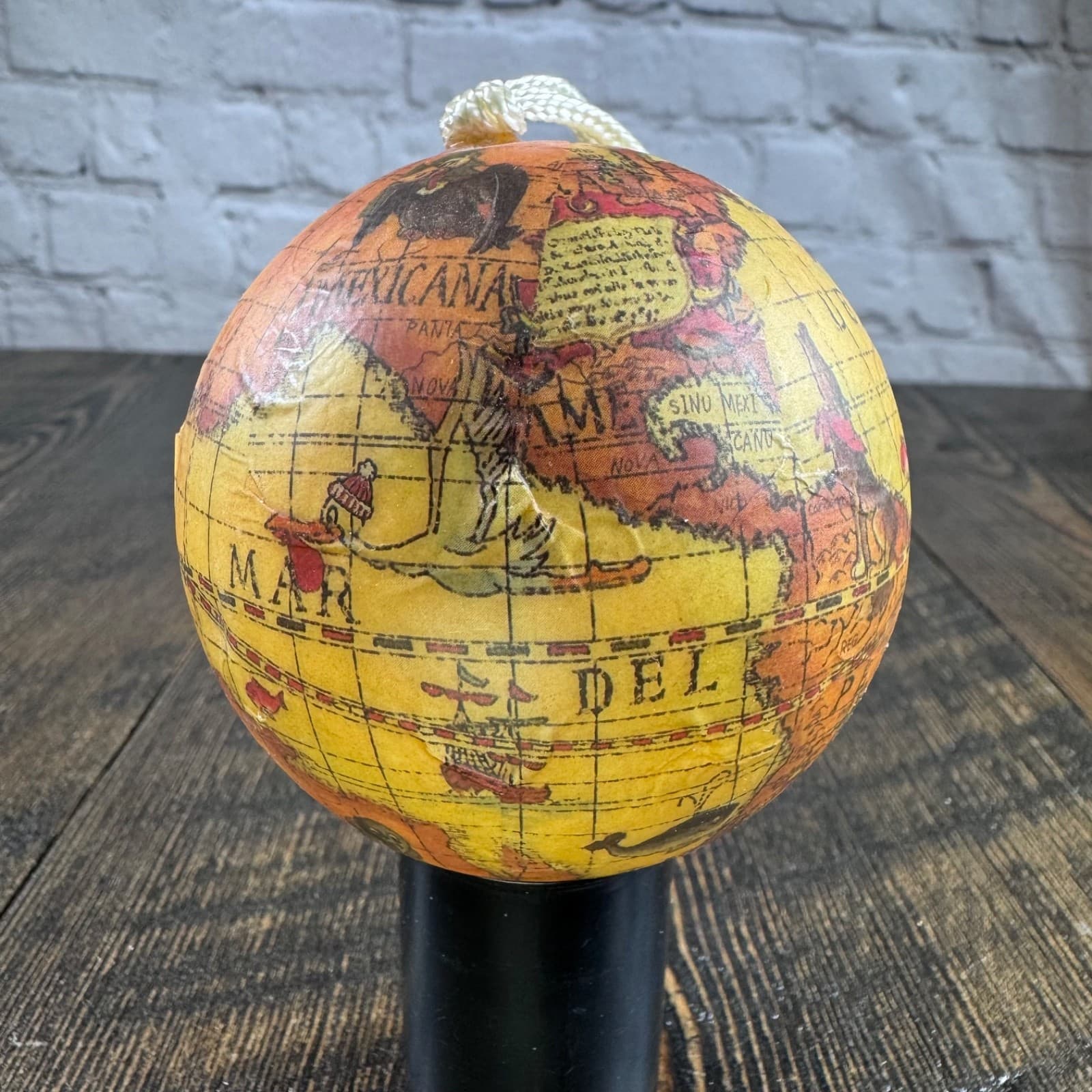 VTG Christmas Holiday Ornament Globe Ball Decoupage Earth World Map - Thumbnail 2