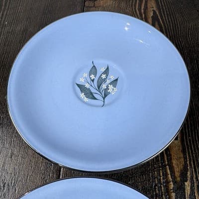 Set of 2 Homer Laughlin Skytone Blue Teacup Saucer Stardust Blue MCM Leaves - Thumbnail 3