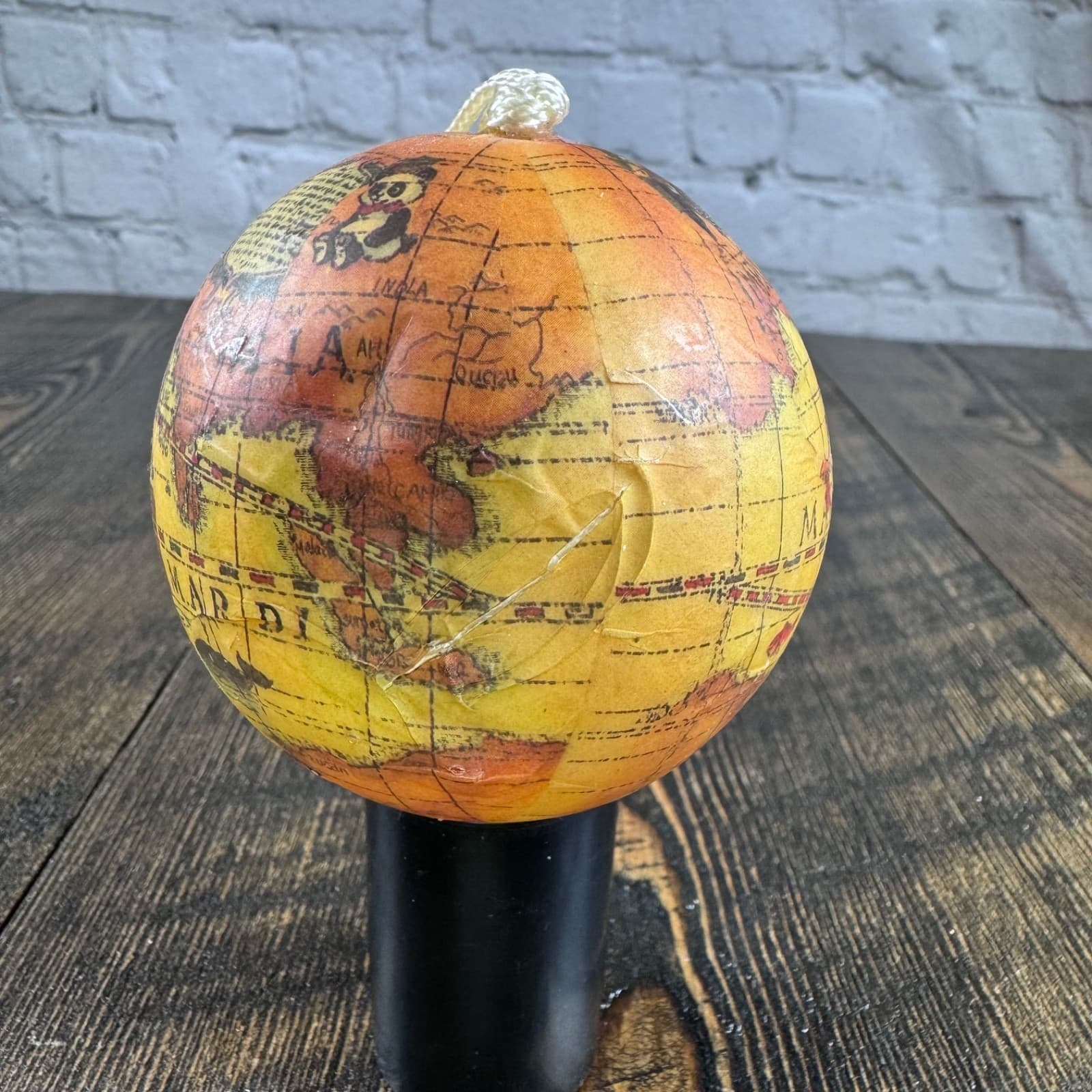 VTG Christmas Holiday Ornament Globe Ball Decoupage Earth World Map - Thumbnail 5