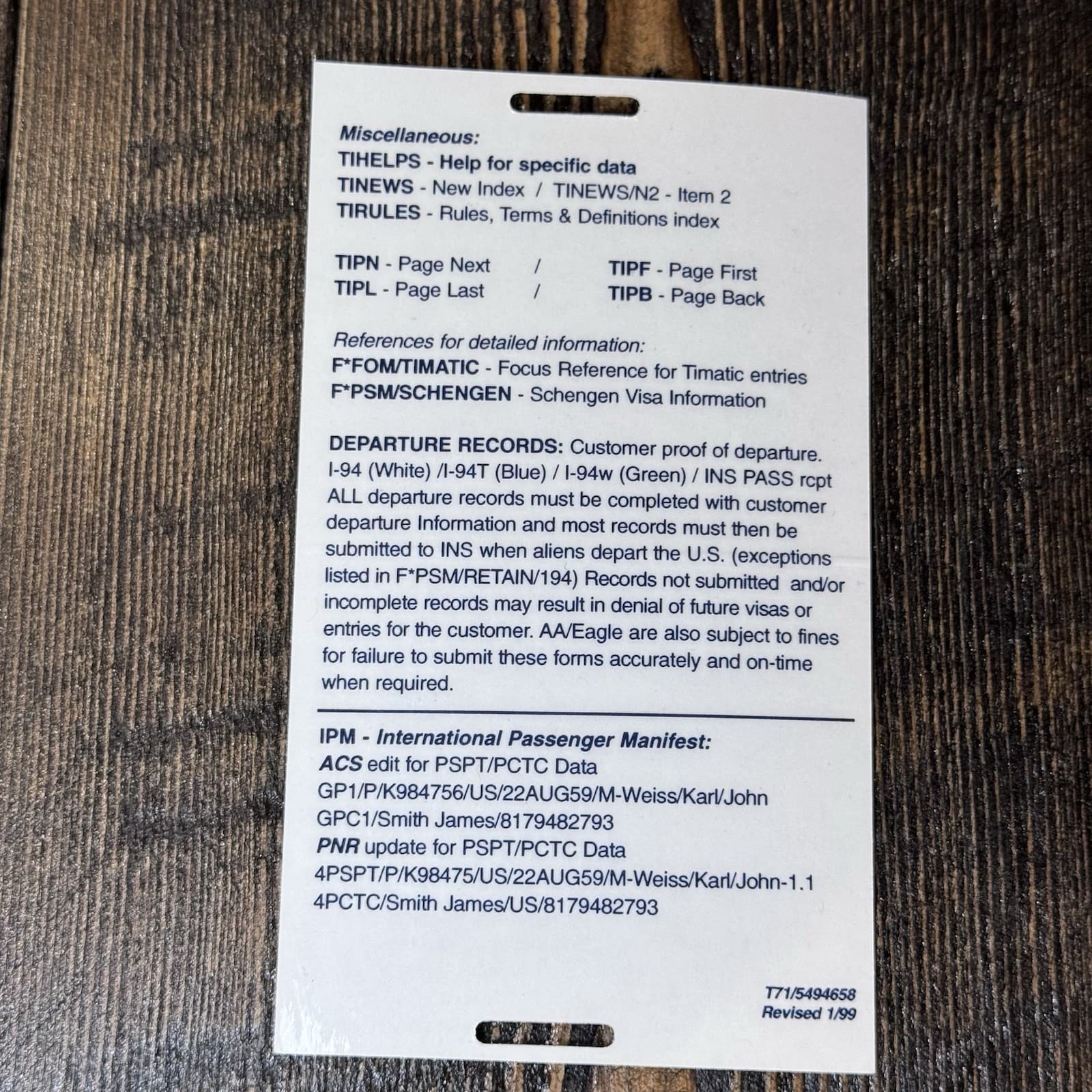 American Airlines Pocket Reference Guide And Timatic Card - Thumbnail 11