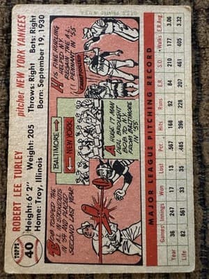 Topps 1954 Jim Gilliam #35, 1955 Gene Woodling #190, 1956 Bob Turley #40 - Thumbnail 9