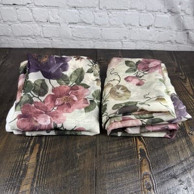 2x VTG Sheer Floral Curtain Scarf Valance Topper Drape Fabric Material - Thumbnail 8