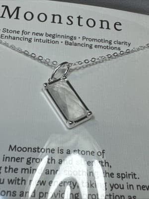 HOPE LOVE SHINE Sterling Silver Moonstone Pendant Necklace Cable 18” Chain - Thumbnail 8