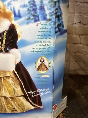 1996 Happy Holidays Special Edition Barbie NIB Winter Dress Purple Eyes Blonde - Thumbnail 6
