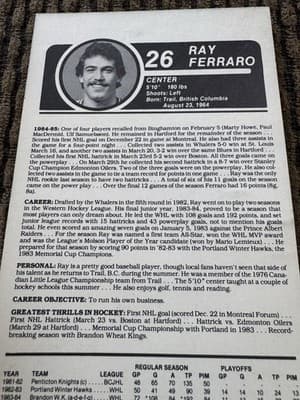 Ray Ferraro personalized Junior Whalers Autographed hockey card 1986 - Thumbnail 6
