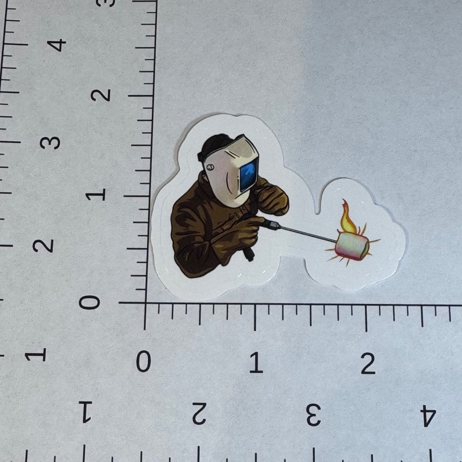 Welder roasting marshmallow sticker 2” for hard hat water bottle locker - Thumbnail 2