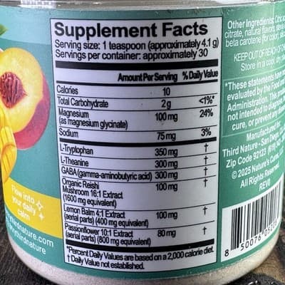 Third Nature Daily Calm Drink Mix - Peach Mango - 30 servings - Reishi Mushroom - Thumbnail 3