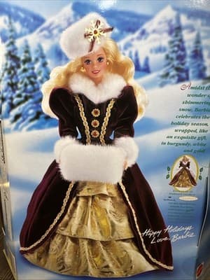 1996 Happy Holidays Special Edition Barbie NIB Winter Dress Purple Eyes Blonde - Thumbnail 7