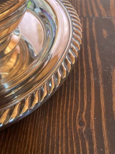 Vintage Wm.A Rogers Silver Plated Dip Bowl with attached saucer Dish - Thumbnail 5