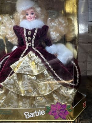 1996 Happy Holidays Special Edition Barbie NIB Winter Dress Purple Eyes Blonde - Thumbnail 11