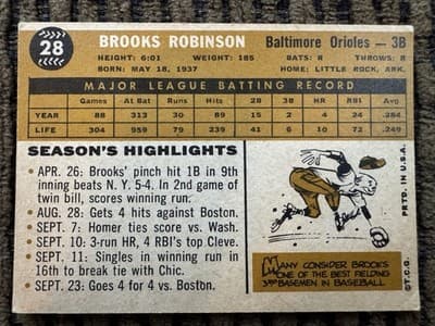 1960 Topps - Brooks Robinson, Baltimore Orioles #28 - Thumbnail 5
