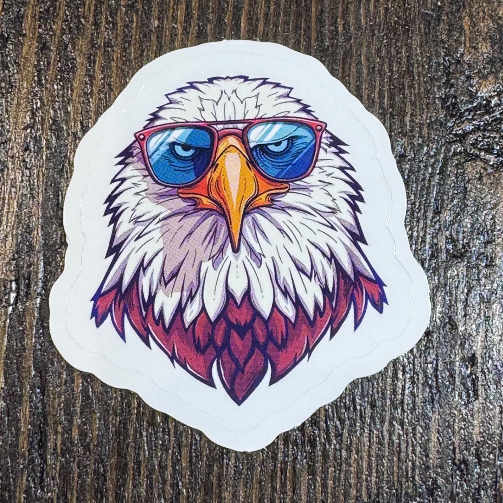 Bald eagle with sunglasses sticker 2” water bottle mug locker lunch box