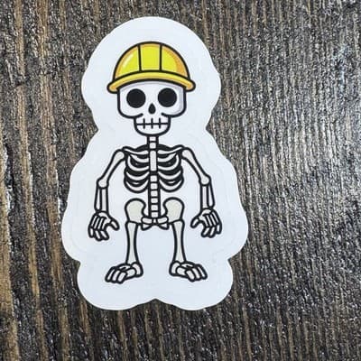 Skeleton With Hard Hat Construction Sticker water bottles, lockers lunch cooler