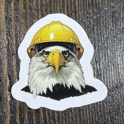 Bald Eagle Construction Hat Worker Sticker water bottles, lockers, lunch cooler