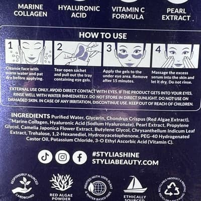 Stylia Marine Collagen Under Eye Gels Hyaluronic Acid & Vitamin C - 30 pairs - Thumbnail 6