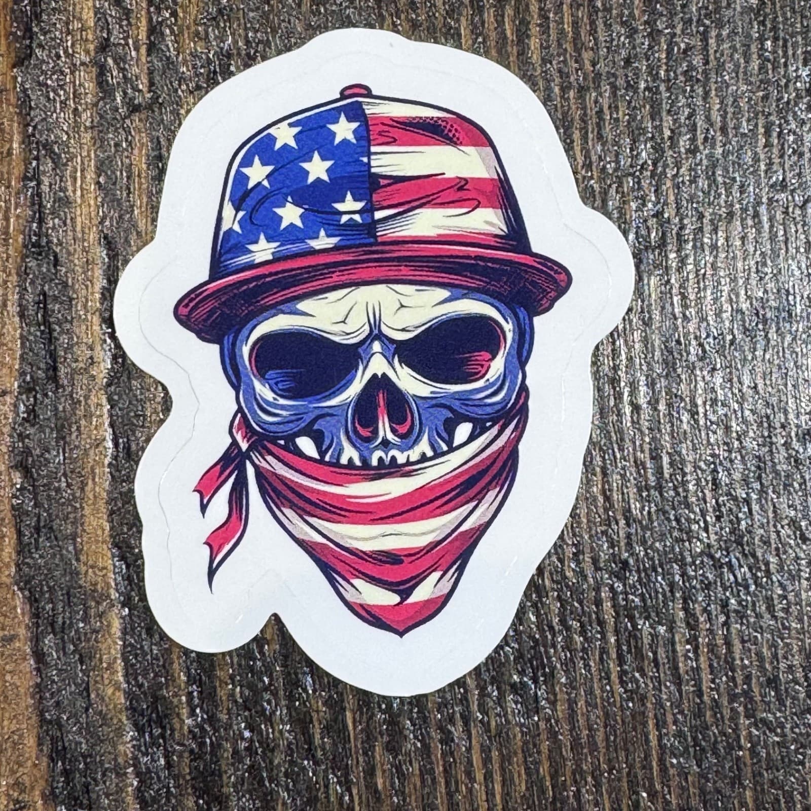 Patriotic skull USA flag sticker for water bottle lunch box locker laptop