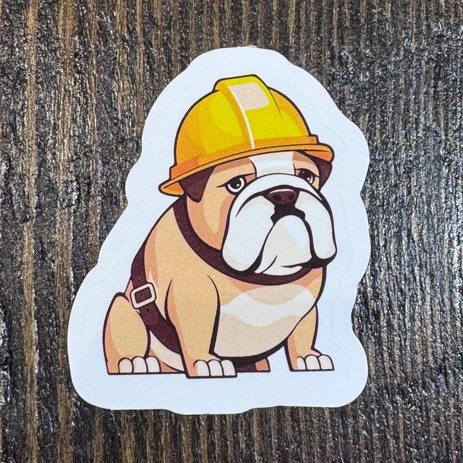 Bull dog with hard hat sticker 2” water bottle hard hat lunch cooler locker