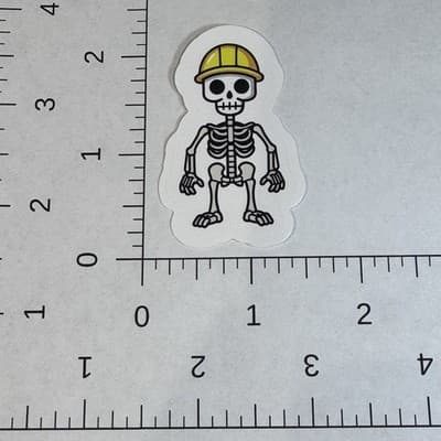 Skeleton With Hard Hat Construction Sticker water bottles, lockers lunch cooler - Thumbnail 2