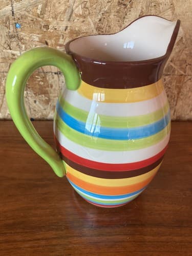 Striped Multicolor Ceramic Pitcher - Thumbnail 5